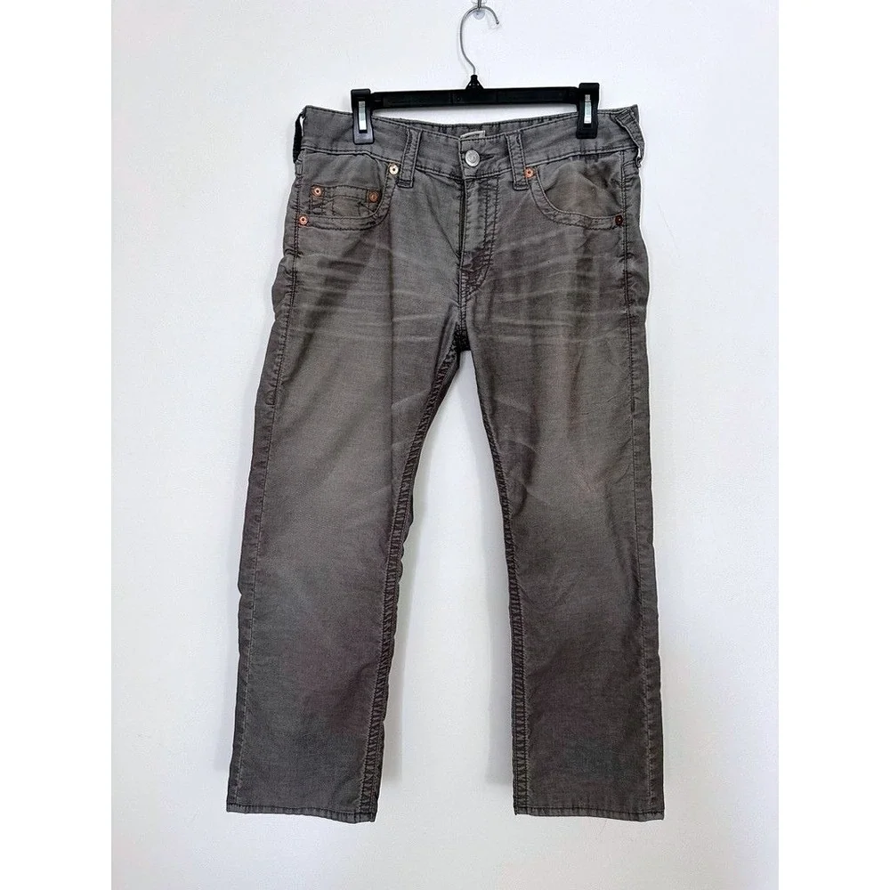 Y2K True Religion Bobby Corduroy Jeans 33 Regular Straight Gray Flap Pocket